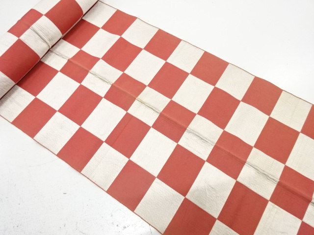 JAPANESE KIMONO / ANTIQUE BOLT FOR HASSUN OBI / WOVEN CHECKERED